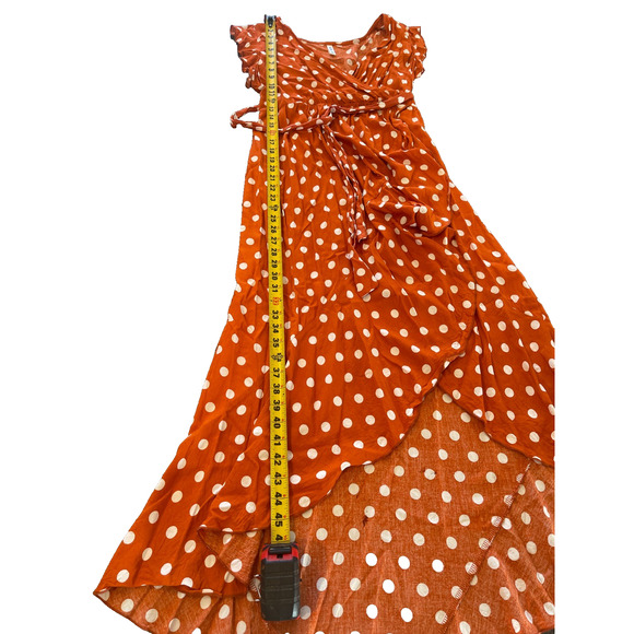 GRECERELLE Polka Dot Wrap High-Low Maxi Dress, Orange, M, Pre-Owned - Picture 8 of 10